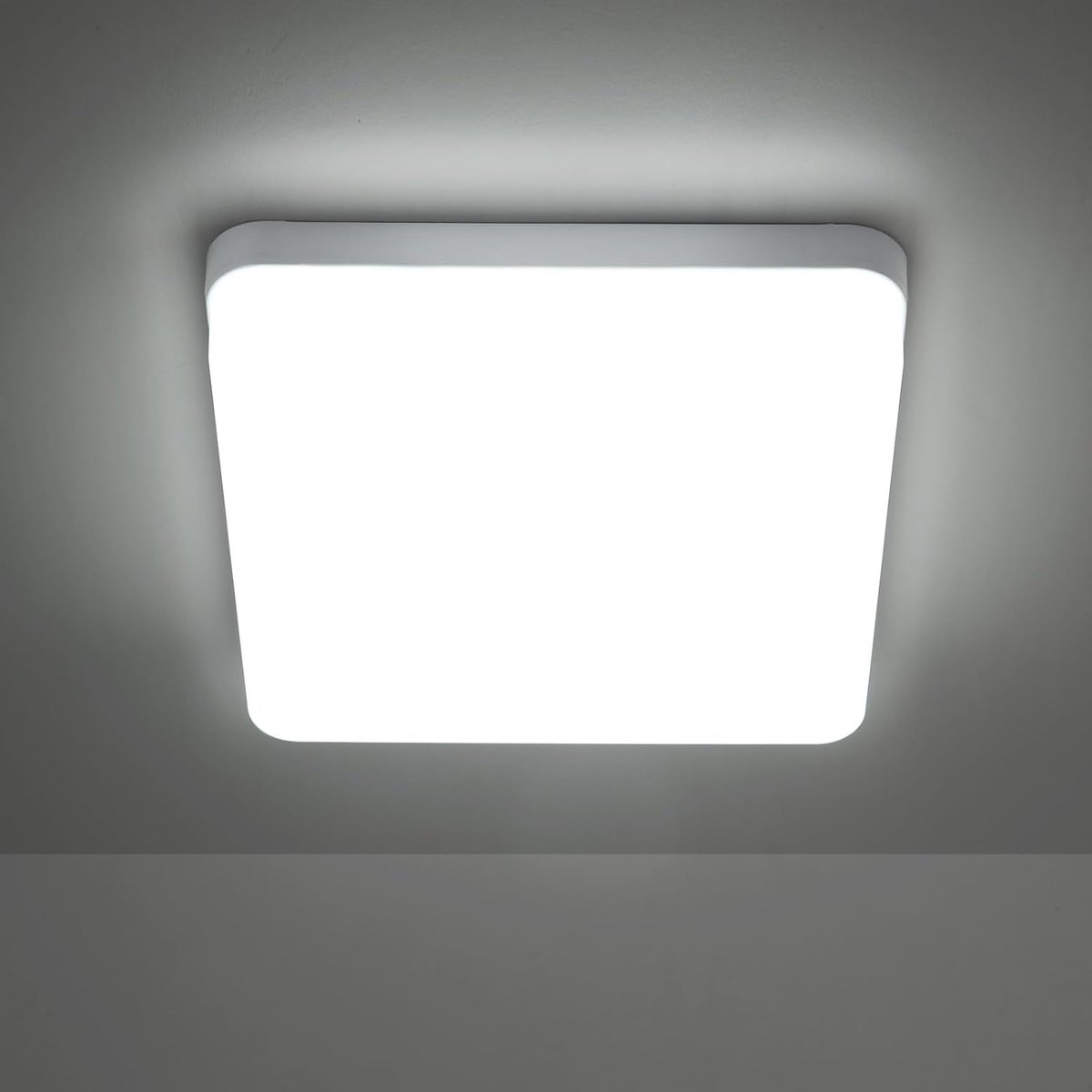 Haobosic - LED-plafondlamp voor badkamer, 24W IP44 moderne vierkante LED-plafondlamp, 6500K koel wit, 18 cm