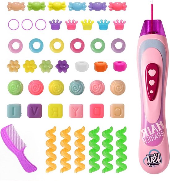 Haarvlechtmachine voor meisjes van 5-12 jaar kinderen, creatieve haarstylingset met 24 steentjes en 4 stickers, haarvlechtmachine, doe-het- zelf haardecoratie 5, 6, 7, 8, 9 jaar, cadeau voor meisjes