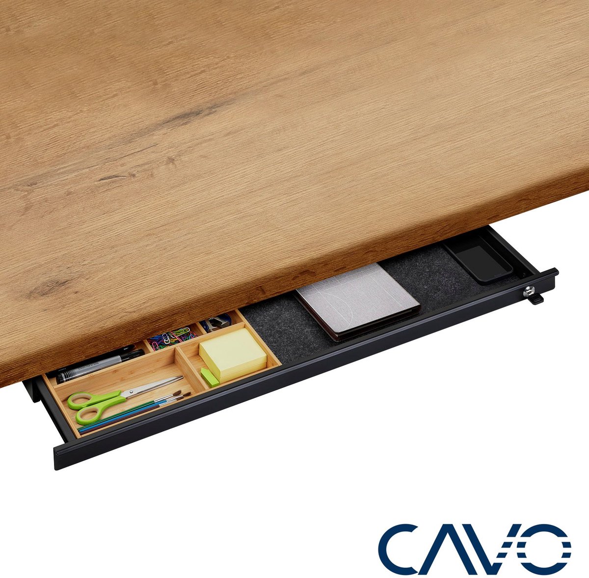 CAVO Documentlade afsluitbaar 850 x 265 x 45 mm zwart met bamboe inzet Bureaulade Kantoorlade thumbnail 2