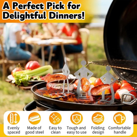 BBQ-worsthouder van Roestvrij Staal 3PCS - Staande Man Barbecuerek - Draagbaar -barbecueworsthouder van roestvrij staal, grappige barbecuevork voor kamperen, picknicken in de buitenlucht, tuin, keuken, grillcadeaus voor mannen van Merkloos — afbeelding 5
