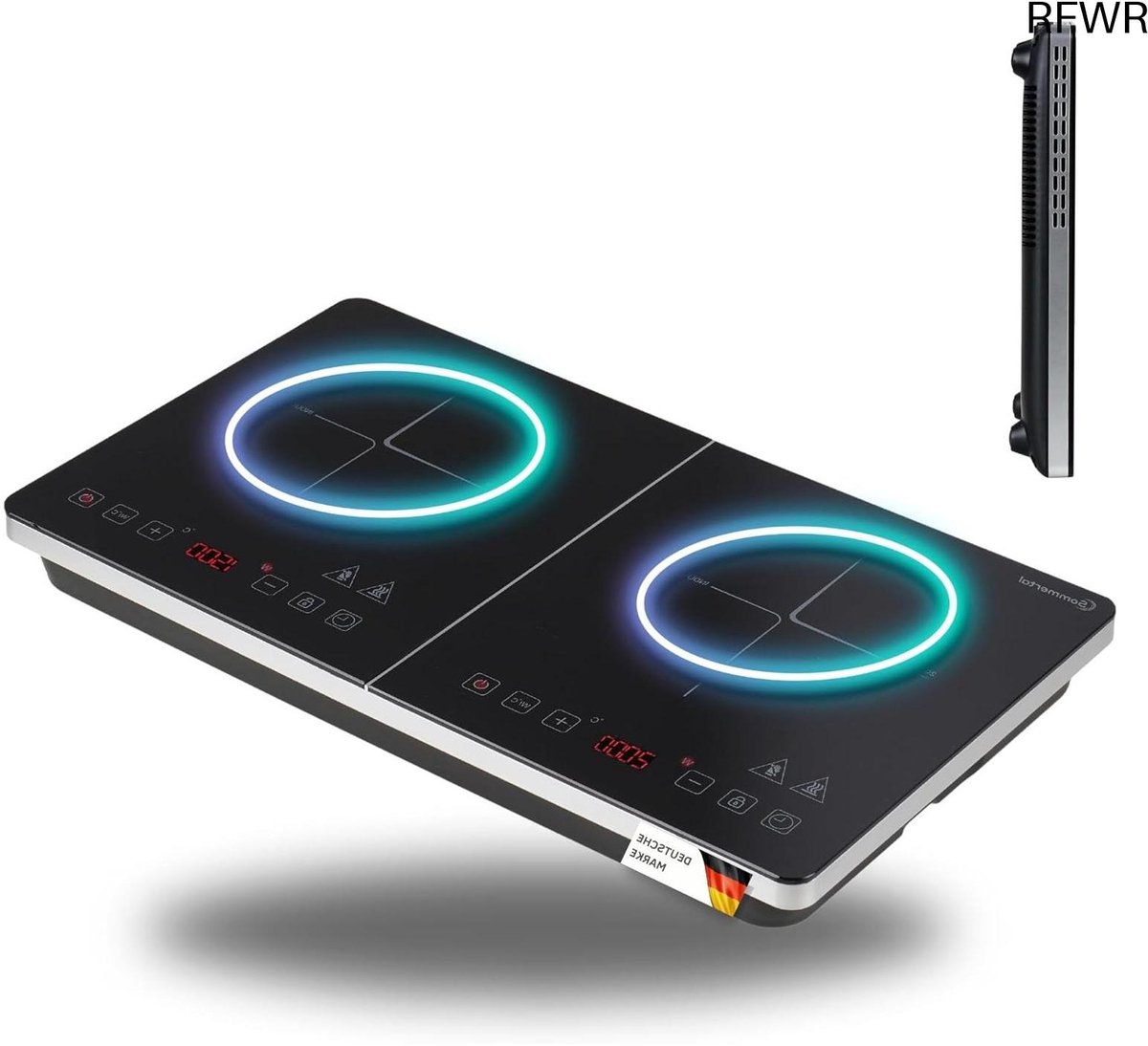 RFWR® Inductiekookplaat met 2 platen, 3500 W, slank design en touch-bediening