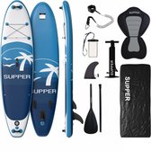 Supper Sup Board XL - Max. 220KG - Opblaasbaar – Paddle Board – Waterdicht Telefoonhoesje – Zitje - Pomp – Vin – Leash – Draagtas – 335 x 81 cm