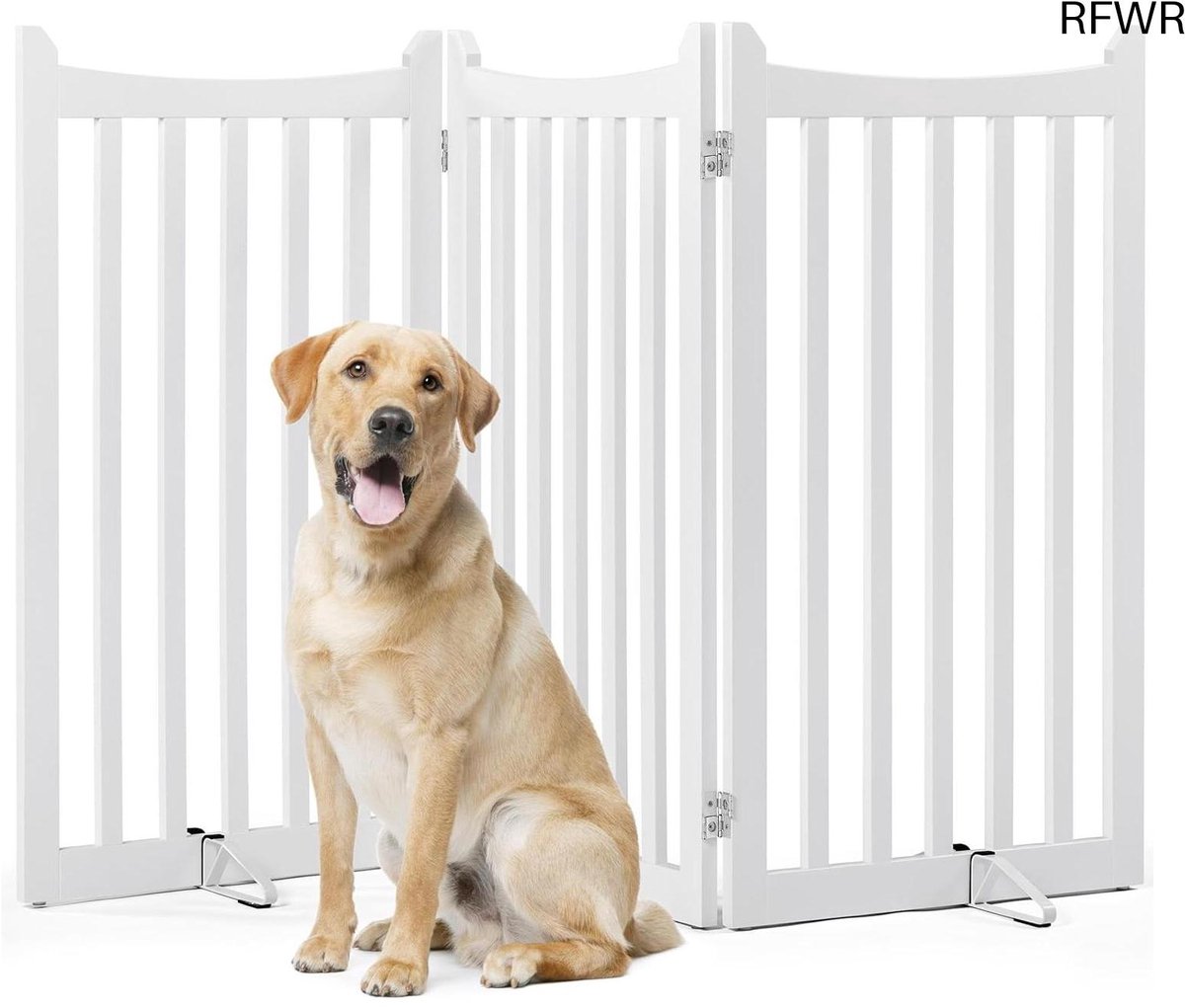 RFWR® Afsluitrooster voor honden - Opvouwbaar hondenhek met 3 panelen - Veiligheidshek voor keuken, hal, trap en balkon - Wit