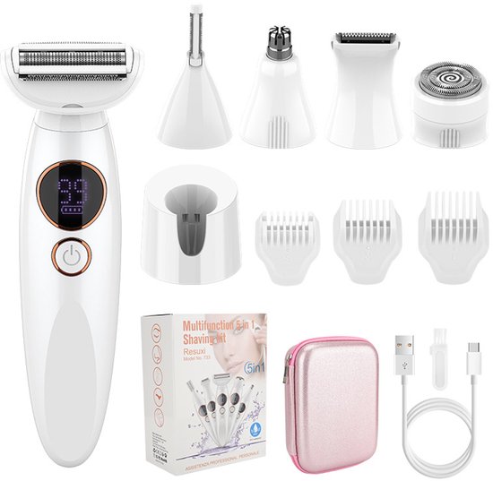 Epilator voor het gezicht van vrouwen - Scheerapparaat voor intieme delen - Elektrische epilator - Neushaartrimmer - 5-in-1 epilator voor lichaam en gezicht - IPX7 waterdichte gezichts- en epilator - Elektrisch scheerapparaat voor vrouwen - Met USB-o