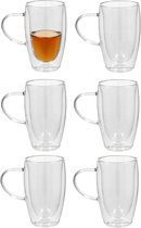 Creano Theeglas, koffieglas, dubbelwandig, thermisch glas, met handvat, groot, van borosilicaatglas, 4 x 250 ml