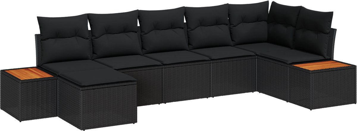 vidaXL - Tuinbank - Set - met - kussen - met - opslag - 8 - pcs - Zwart - Polyrattan