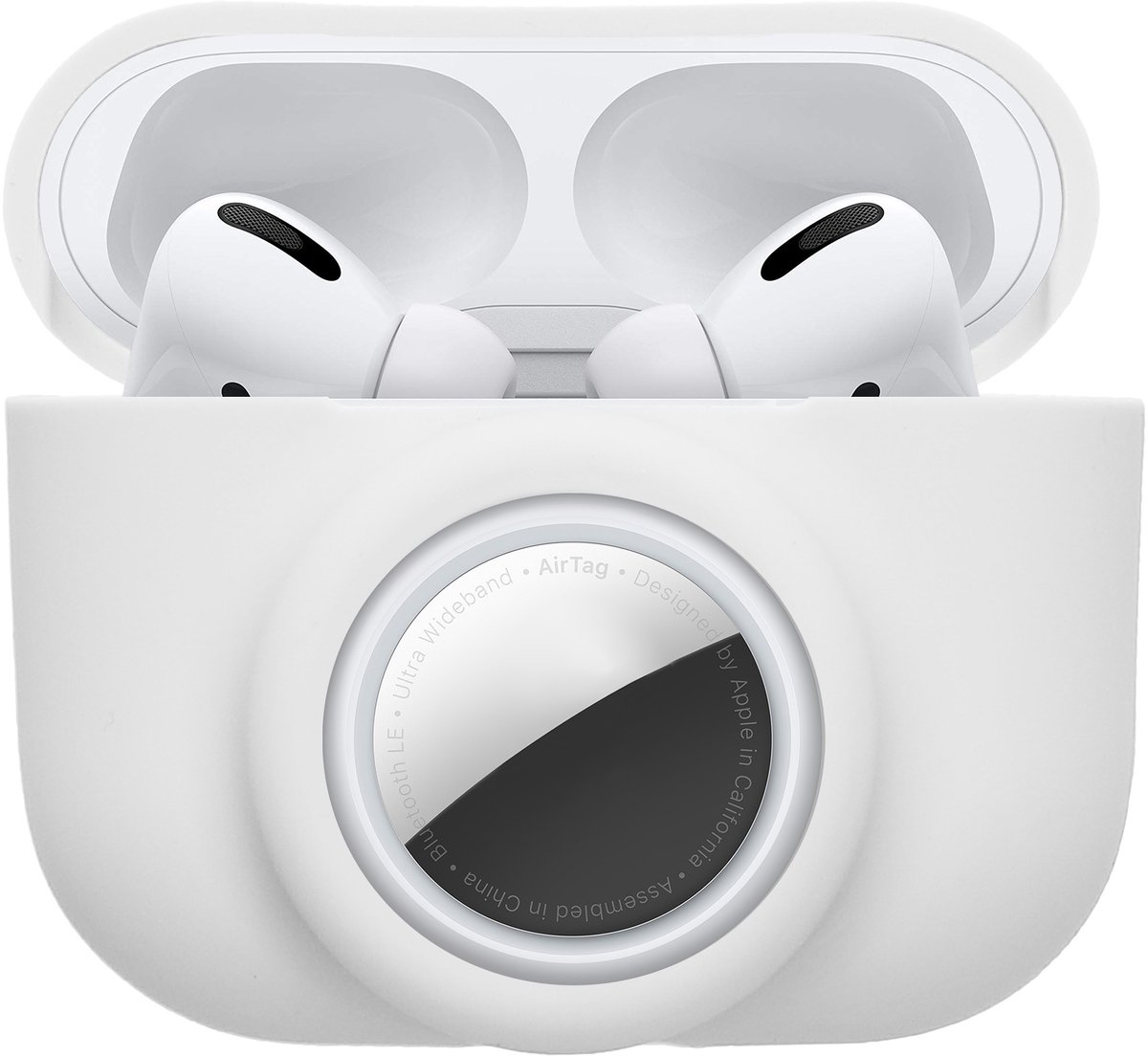 kwmobile oordopjes case geschikt voor Apple Airpods Pro (1.Gen) hoesje - Oortjes cover met AirTag houder - In-ear koptelefoon hoes - Silicone in wit