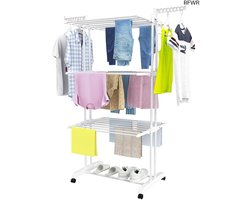 RFWR® Droogrek met wieltjes - 4-laags toren-droogrek met inklapbare vleugels en zijvleugels