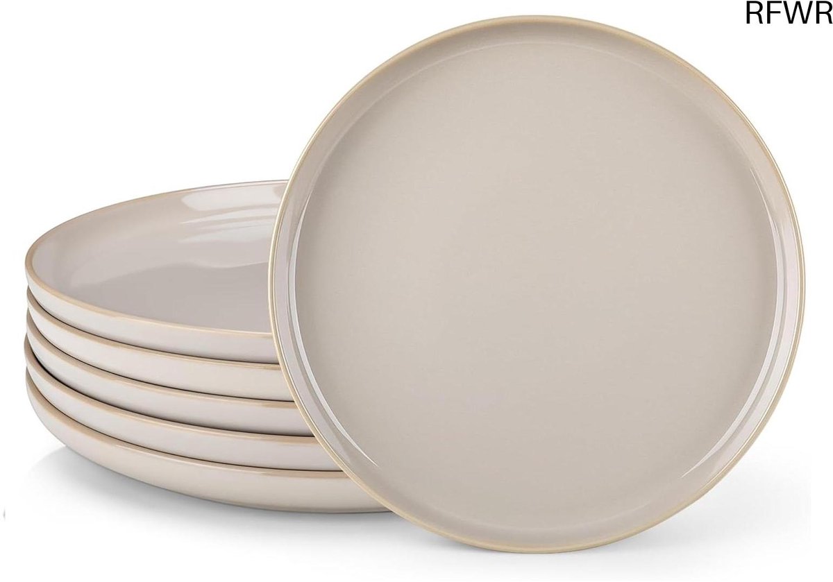 RFWR® Moderne 6-delige aardewerk dinerborden set, 26 cm, platte borden voor ontbijt en diner, vaatwasmachine- en magnetronbestendig