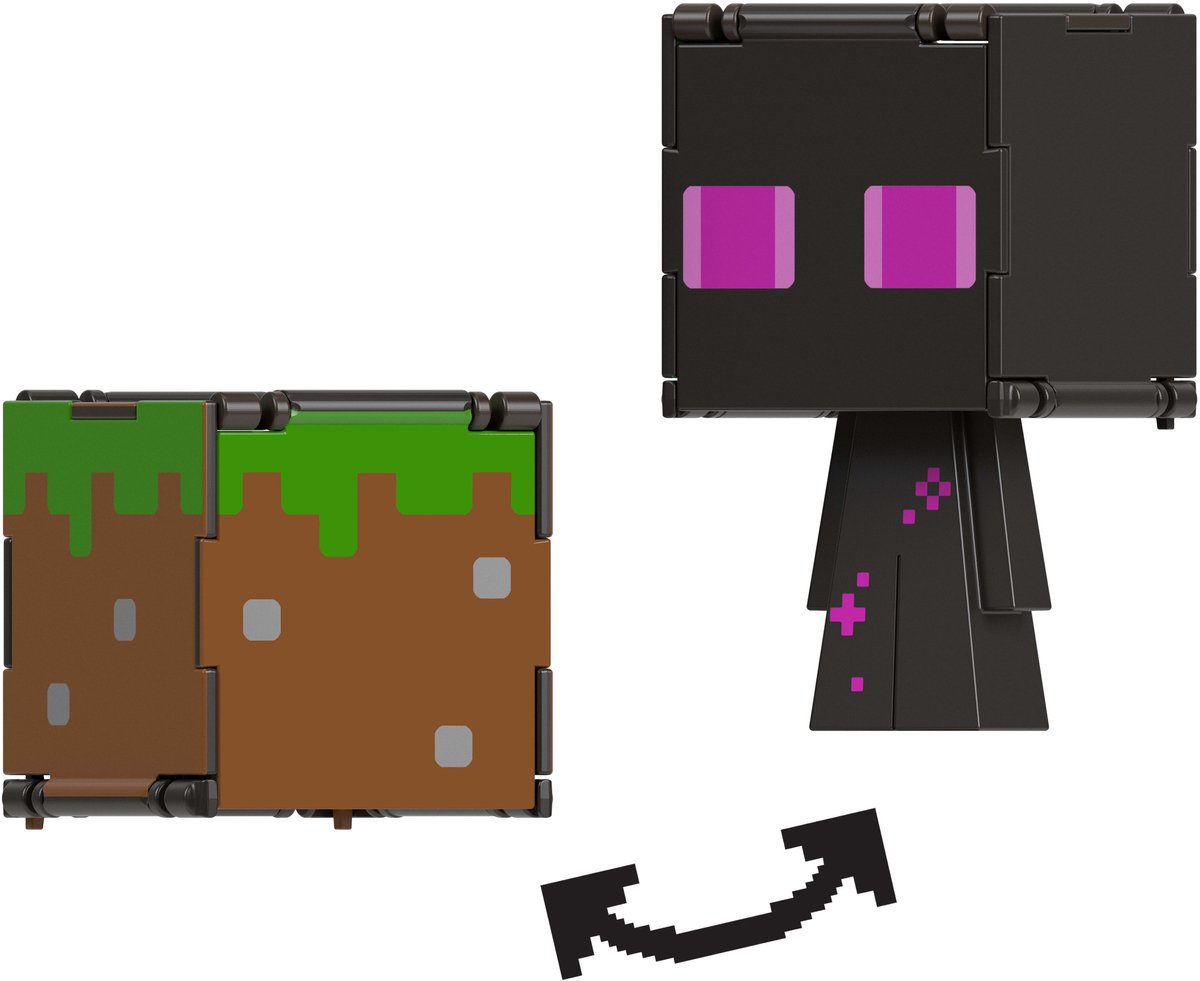 Mattel Minecraft Flippin Action Figure Enderman & Grass Block Action Figuur