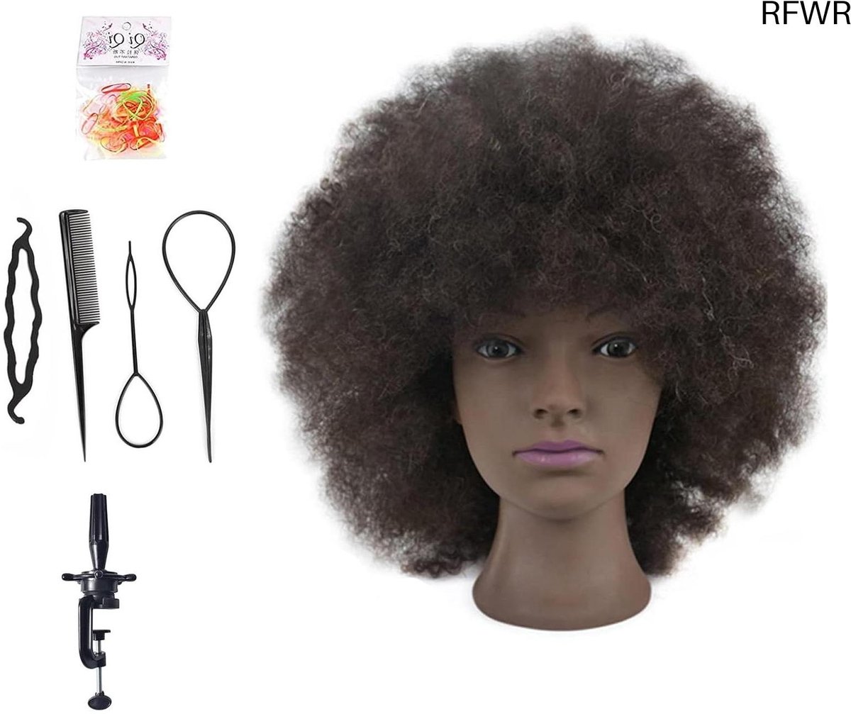 RFWR® Training Hoofd voor Cosmetologie met Natuurlijk Afro Haar en Klem