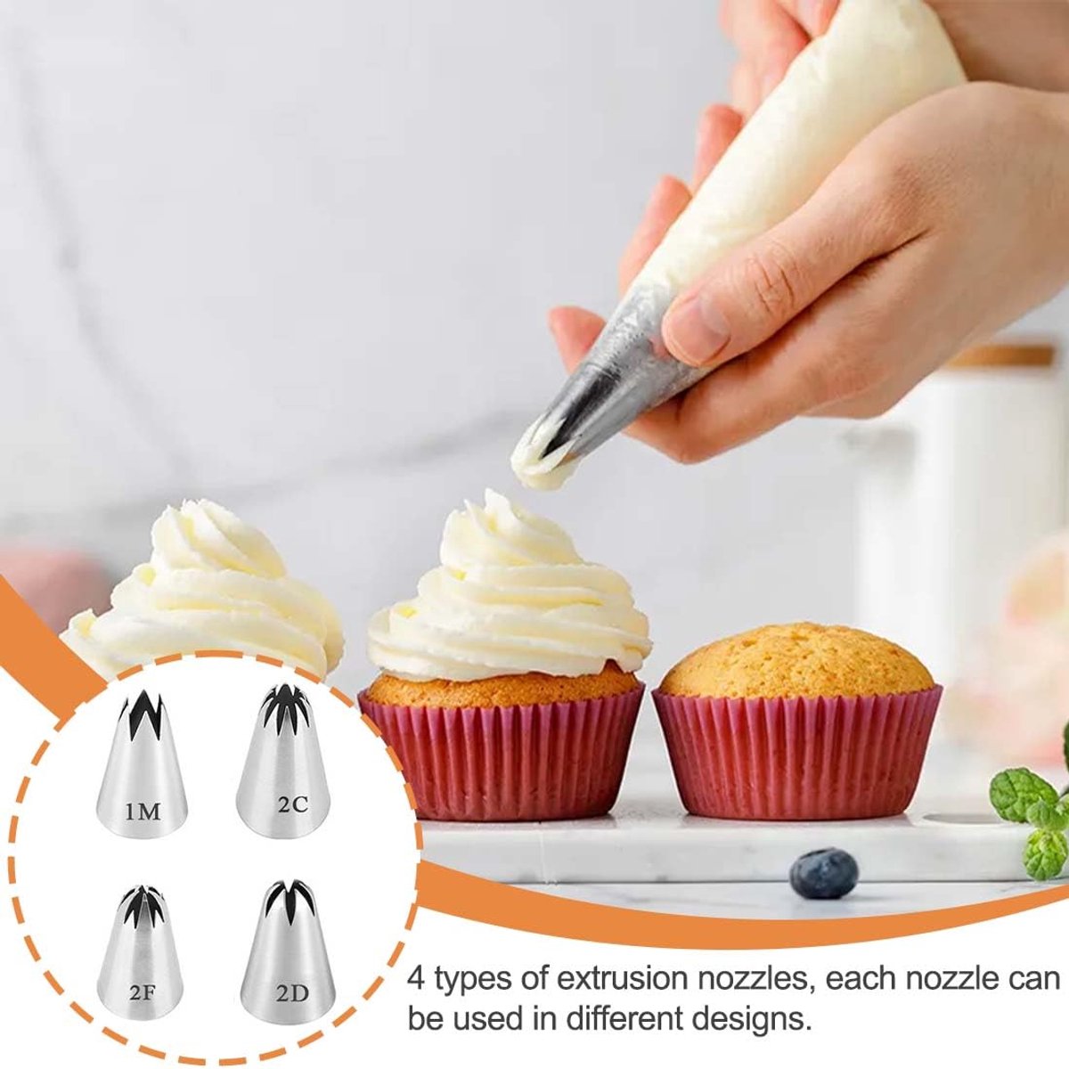 Ibenzoa® Professionele Decoratieset van 4 Roestvrijstalen Spuitmonden voor Taarten en Gebak