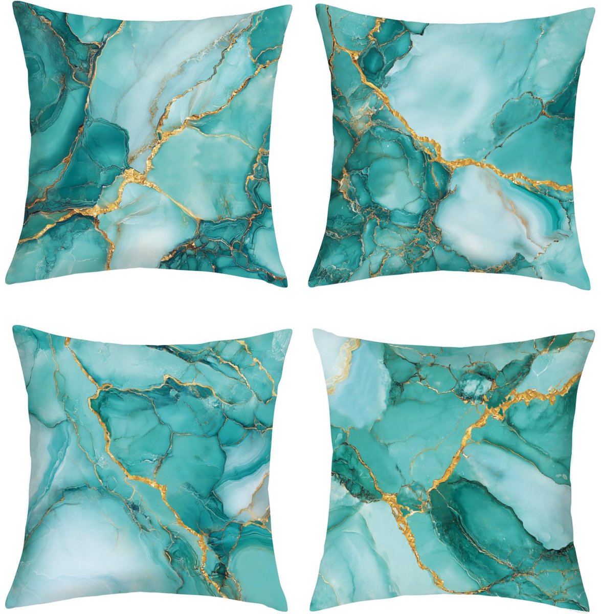 Ibenzoa Kussensloop Set van 4 Stuks 45x45 cm in Abstract Goud Marmer Design voor Interieurdecoratie groen