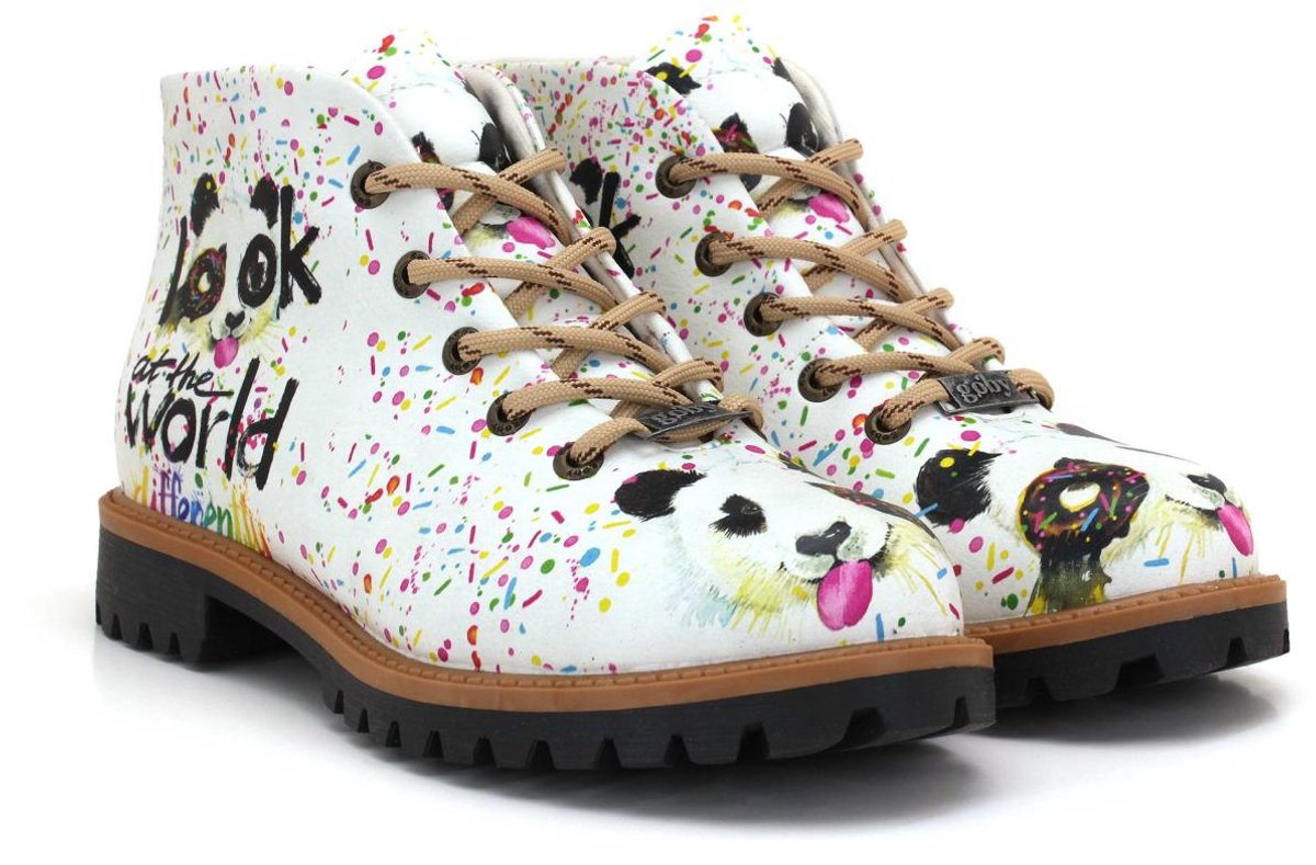 GOBY Panda Boots Dames Veterboots Vegan Leer Handgemaakt