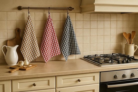 ZOLLNER Set van 6 handdoeken met wafelpatroon, 100% katoen, 50 x 70 cm