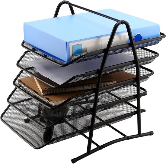 1InTheOffice Bureaubakken stapelbare brievenbak, mat zwart gaas papierlade organizer voor voorlading, (2 stuks