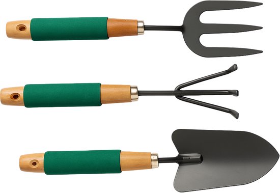 Cheqo® Tuingereedschap Set - Tuin Gereedschap Set - Tuingereedschapset - Hark - Spitvork - Plantschep - Tuin Accessoires - Voor Klein Tuinwerk - Houten Handvat - 27 cm van Cheqo — afbeelding 4