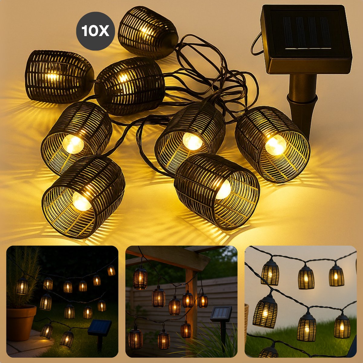 Cheqo® Solar LED Lichtslang - Lichtsnoer - Tuinverlichting op Zonneenergie - Buitenverlichting Lichtslinger - Tuinverlichting Solar - Sfeerverlichting Buiten - Waterbestendig - Zwart Kunststof