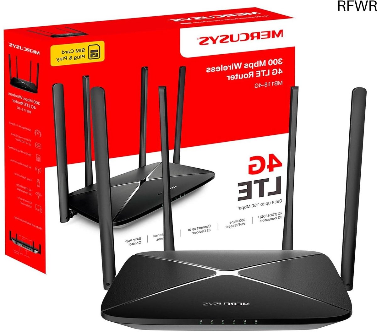 RFWR® 4G N300 WLAN-Router voor SIM-kaarten - Plug & Play, Tot 150 Mbps, 4 Poorten, Max. 32 Apparaten