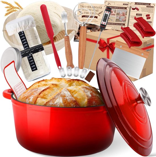 Geëmailleerde pompoen-braadpan met deksel, gietijzeren kookpot en