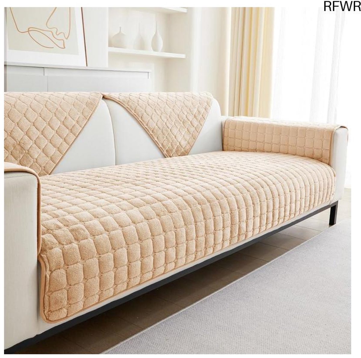 RFWR® Zachte flanellen slipvaste bankhoezen voor 1-, 2- en 3-zitsbanken, wasbaar, in licht camel, 70 x 70 cm