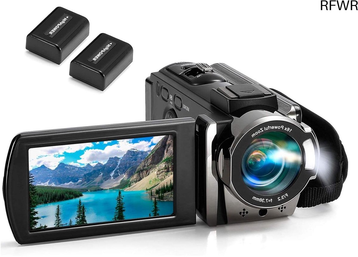 RFWR® Digitale Videocamera Camcorder met 1080P Full HD, 24MP en 16X Digitale Zoom