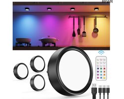 RFWR® Dimbare RGB Kastverlichting met USB Oplaadfunctie - 2400mAh LED Spot met Afstandsbediening en Magnetische Installatie
