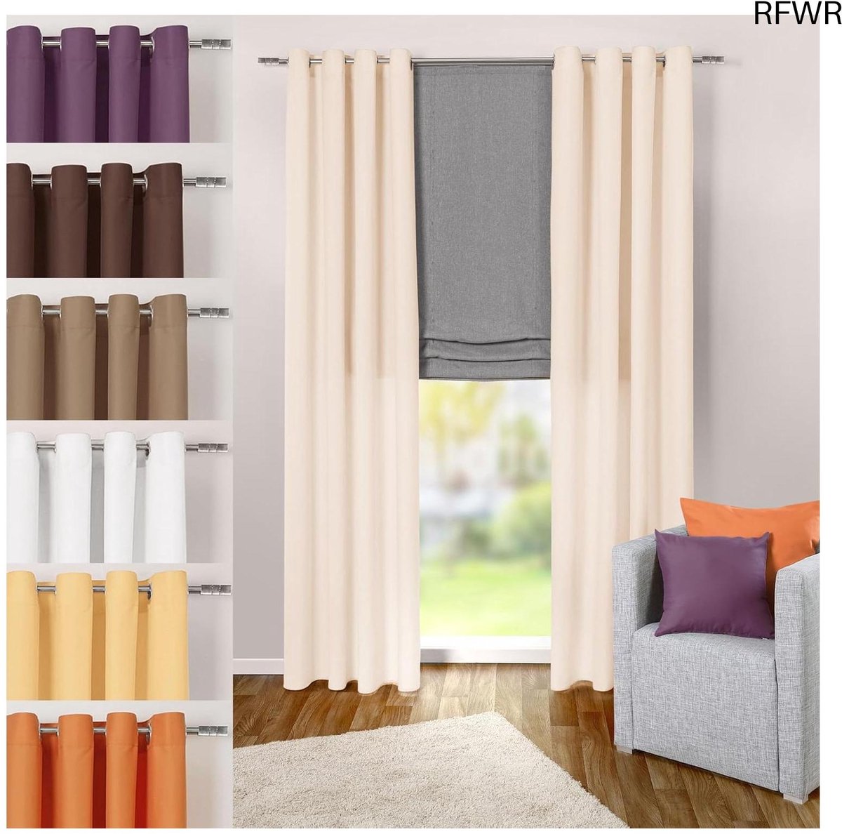 RFWR Effen gordijnen met ogen - ondoorzichtig maar lichtdoorlatend, 245 x 140 cm, decoratieve vitrage Crème