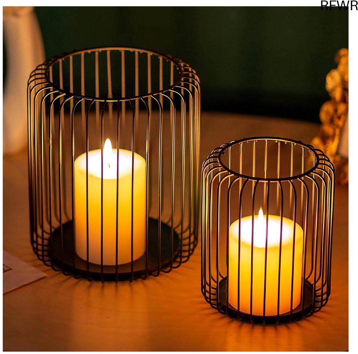 RFWR® Kandelaar set van 2 - Decoratieve metalen kaarsenhouders voor stompkaarsen en lantaarns