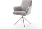 Chaise de salle à manger Heira- Flex avec accoudoirs, structure croisée, large cordon en acier inoxydable, gris argenté, pivotante à 360°, fonction bascule, noyau à ressorts ensachés
