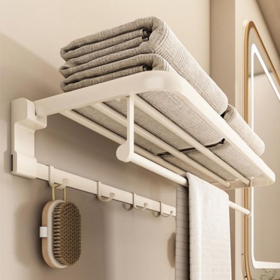 Inklapbare handdoekhouder - Handdoekenrek voor badkamer - 5 haken - Wit