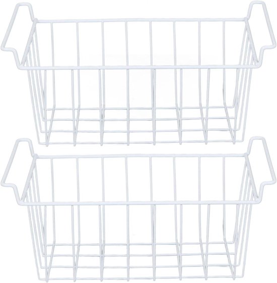 Vriezer Organizer Bin, keuken metalen draad opbergmand, bijkeuken kast huishoudelijke container verdeler met handgrepen, badkamer, kast, slaapkamer, kantoor, roestvrij - wit (4