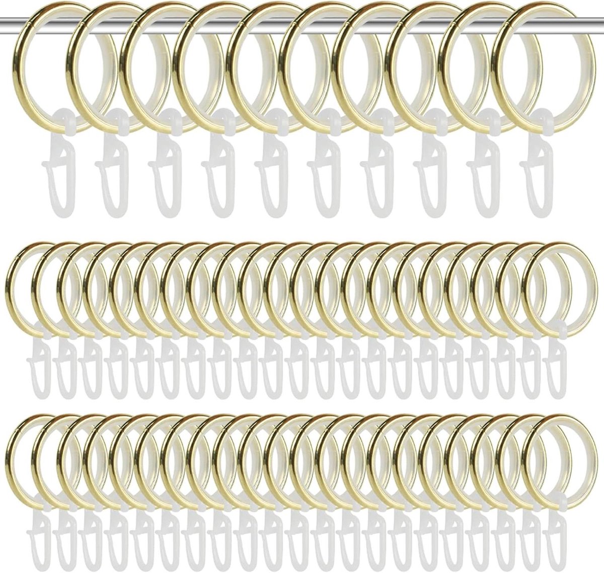 Allecto Plus - Gordijnringen van metaal met haken en geruisloze ring - 50 stuks - Goud - Binnendiameter 30 mm - Geschikt voor de meeste gordijnroedes