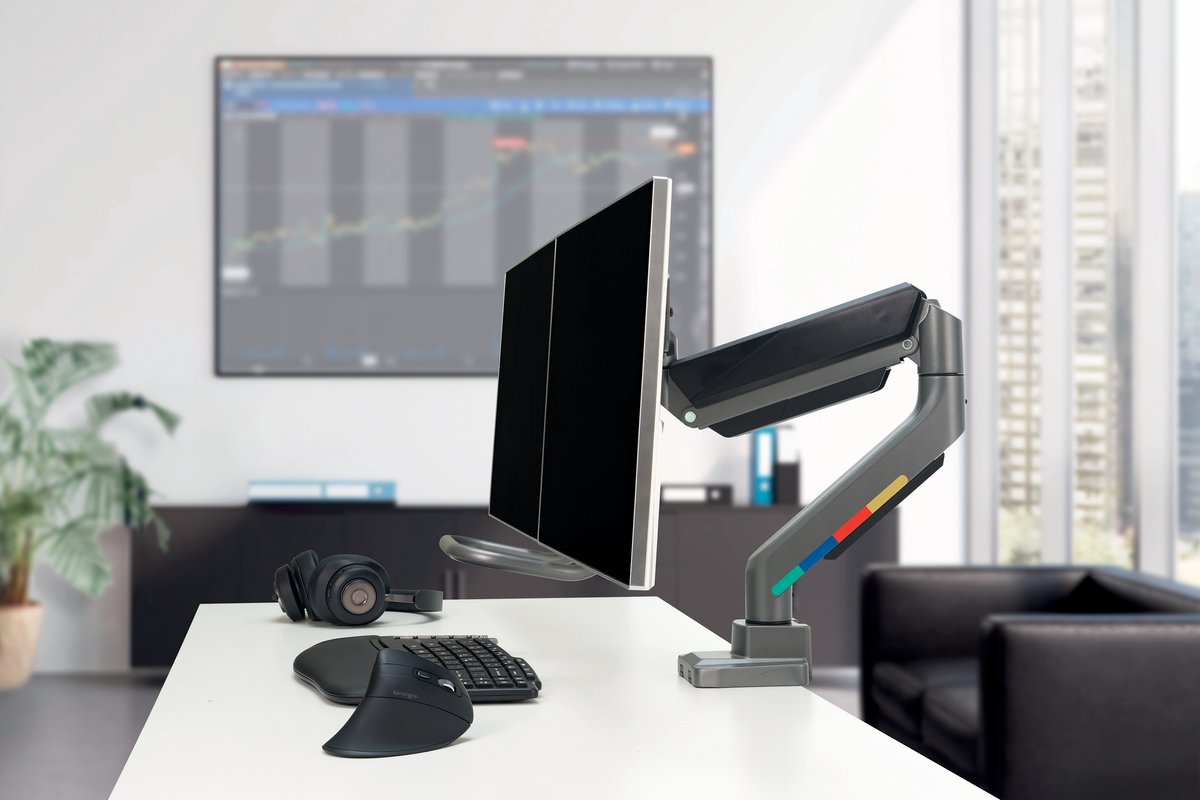 Kensington SmartFit Dubbele Monitor arm met Crossbar en Handgreep thumbnail 2