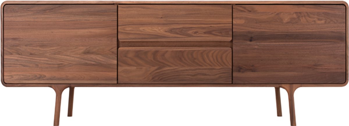 Gazzda Fawn Sideboard Walnut - Massief Hout - 2 Lades - met 2 Deuren - Scandinavisch - 180 x 45 cm