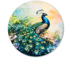 Prachtige pauw in kleurrijk ontwerp - Pauw wanddecoratie rond - Wandobject rond dier - Impressionisme - Wandcirkel van Forex - Interieurdecoratie kamer - muurcirkel forex 60x60 cm