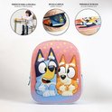 Roze rugzak met 3D-opdruk van Bluey en Bingo. Perfect for school.
