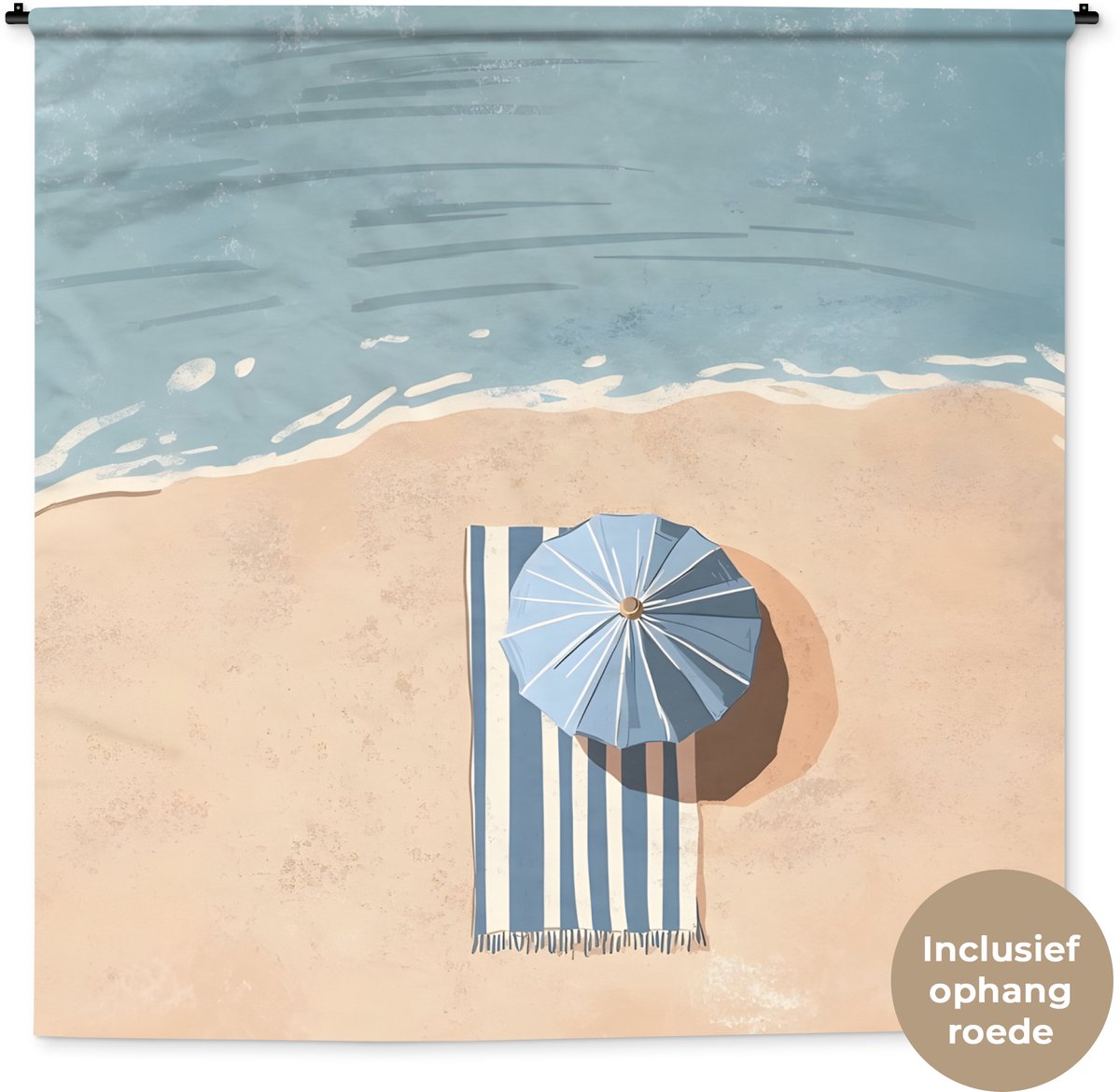Wandkleed 180x180 cm - Wanddoek Strandlaken - Strepen - Parasol - Strand - Wandtapijt - Wa