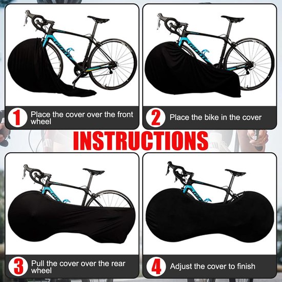 Fietshoes - fietshoes voor 1 fiets waterdicht-fiets hoes-2 artikelen Binnen- en buitenstofhoes, rekbaar, wasbaar, beschermhoes - Geschikt voor alle mountainbikes, racefietsen - Zwart - 150 x 60 x 70 cm van Queta — afbeelding 4