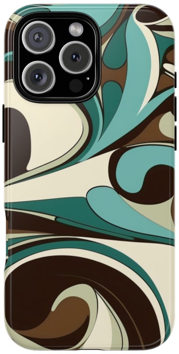 Abstracte Swirl in Teal en Bruin – Telefoonhoesje Geschikt voor iPhone 16 Pro Max