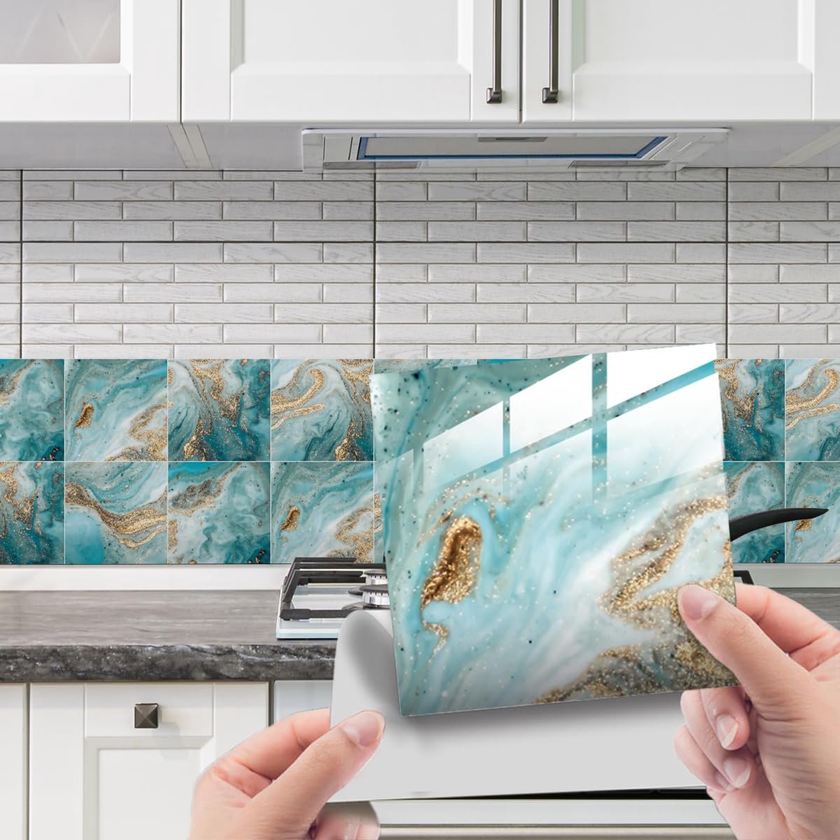 HORIWE Tegelstickers Marmering 10 x 10 cm Wandtegelstickers 20 stuks PVC Tegelstickers Tegelfolie Zelfklevend behang Waterdichte muurstickers voor keuken, kast, meubel, tafel