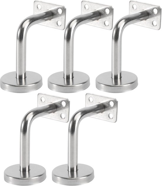 5 stuks roestvrijstalen leuninghouders voor houten en stalen leuningen, 60 x 80 mm, stalen houder voor trapleuning, wandhouder, hout, leuning, wandhouder, accessoires, (b x zwart, 5 stuks