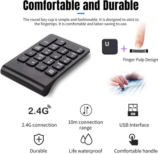 Numeric Keyboard, Wireless Numeric Keyboard and Mouse Combination with USB Receiver, 1200DPI Portable Wireless Mouse and Laptop Numeric Keyboard for PC Desktop Notebook — afbeelding 4
