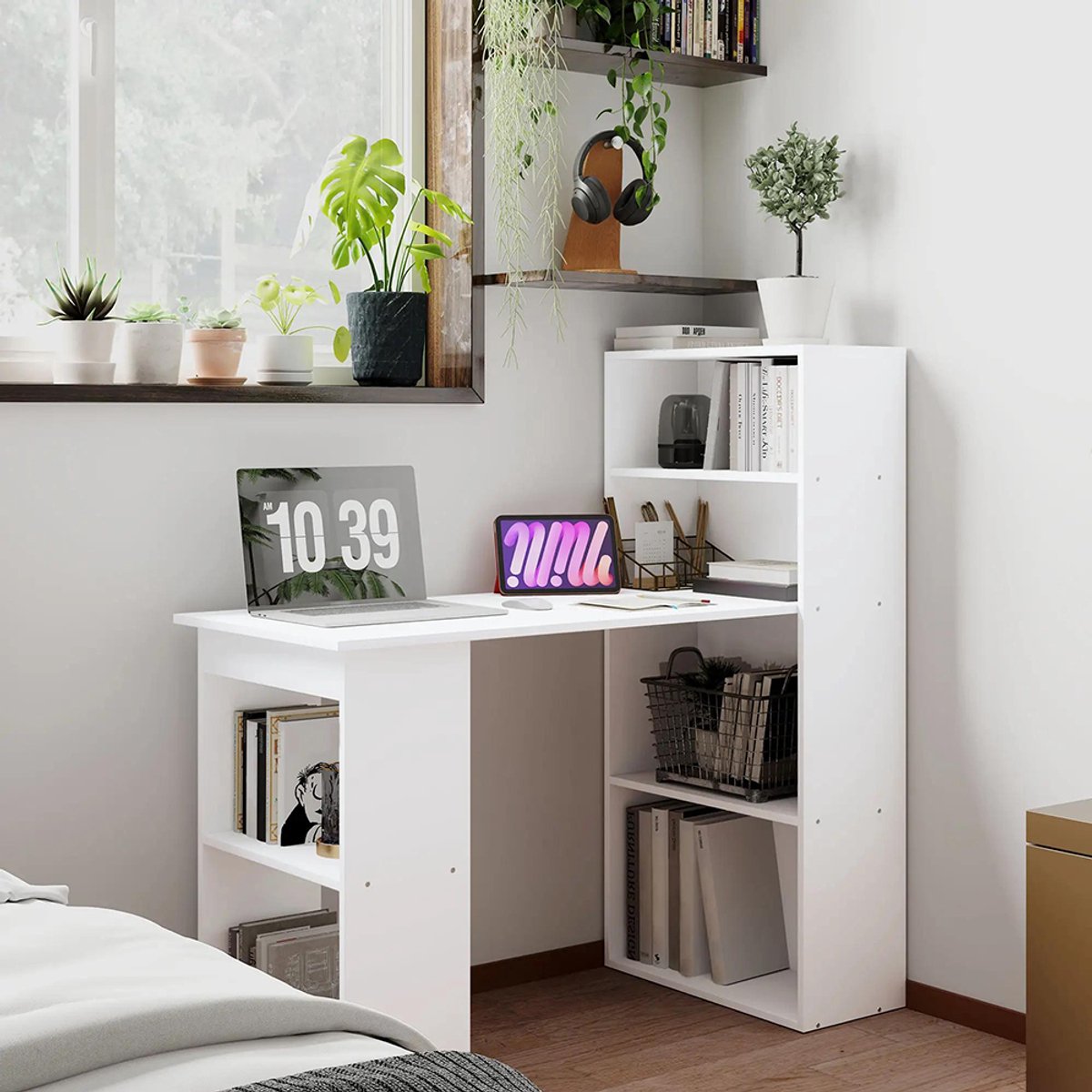 Sweiko Bureau - Computertafel - Meerdere opbergplanken - 120 x 55 x 120 cm - Wit