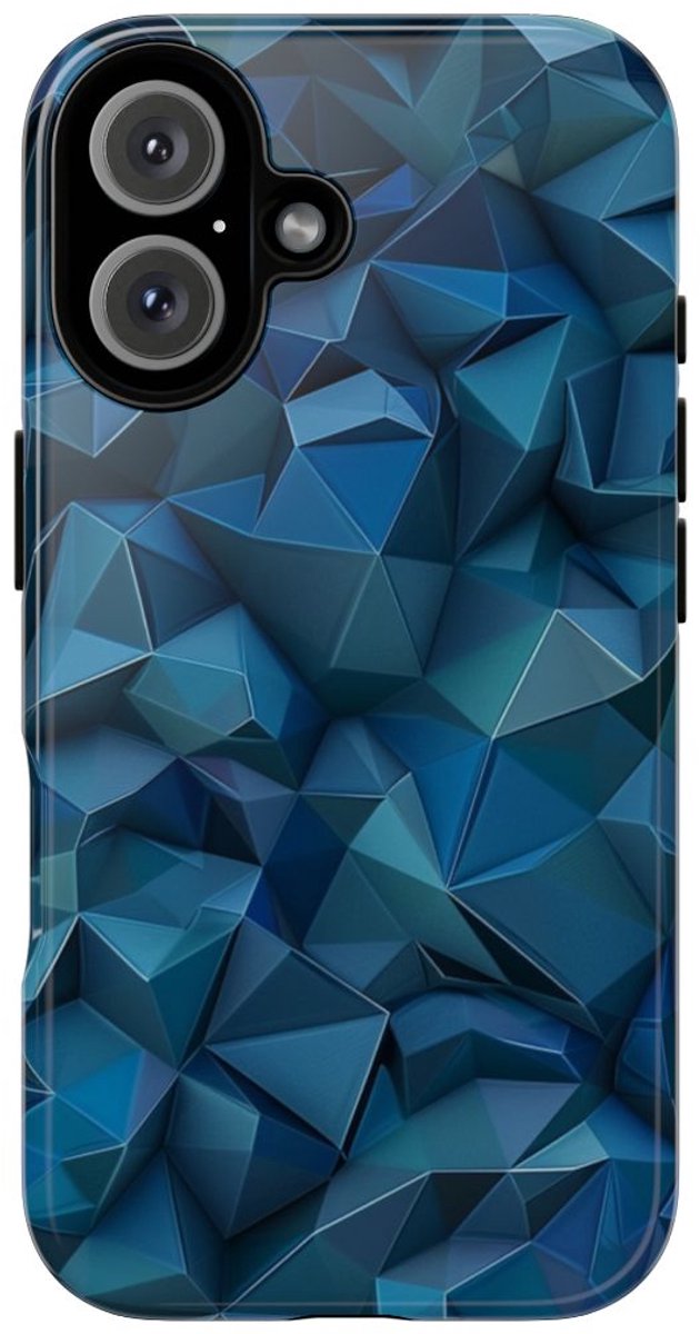 Diepblauw Geometrisch Polygonenpatroon – Telefoonhoesje Geschikt voor iPhone 16