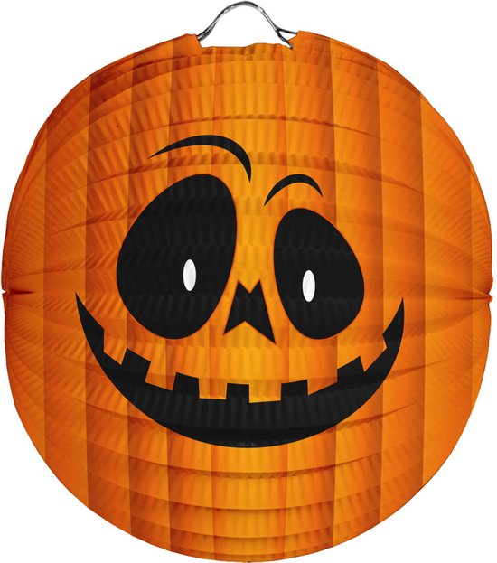 Halloween Ronde pompoen lampion - 5x - 22 cm - trick or treat - versiering - Bollampion — afbeelding 2