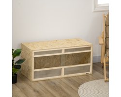 PawHut-Reptielenbox-100x47x47cm-Spaanplaat-Natuurlijk hout