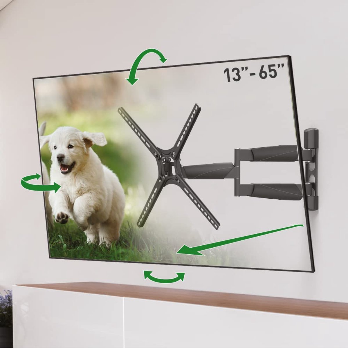 Barkan 53,5 cm lange tv-muurbeugel, 13-65 inch draaibaar/kantelbaar/volledig beweegbaar luxe tv-beugel, belastbaar tot 36 kg, extra lange extensie, voor LED OLED LCD, max. VESA 400x400