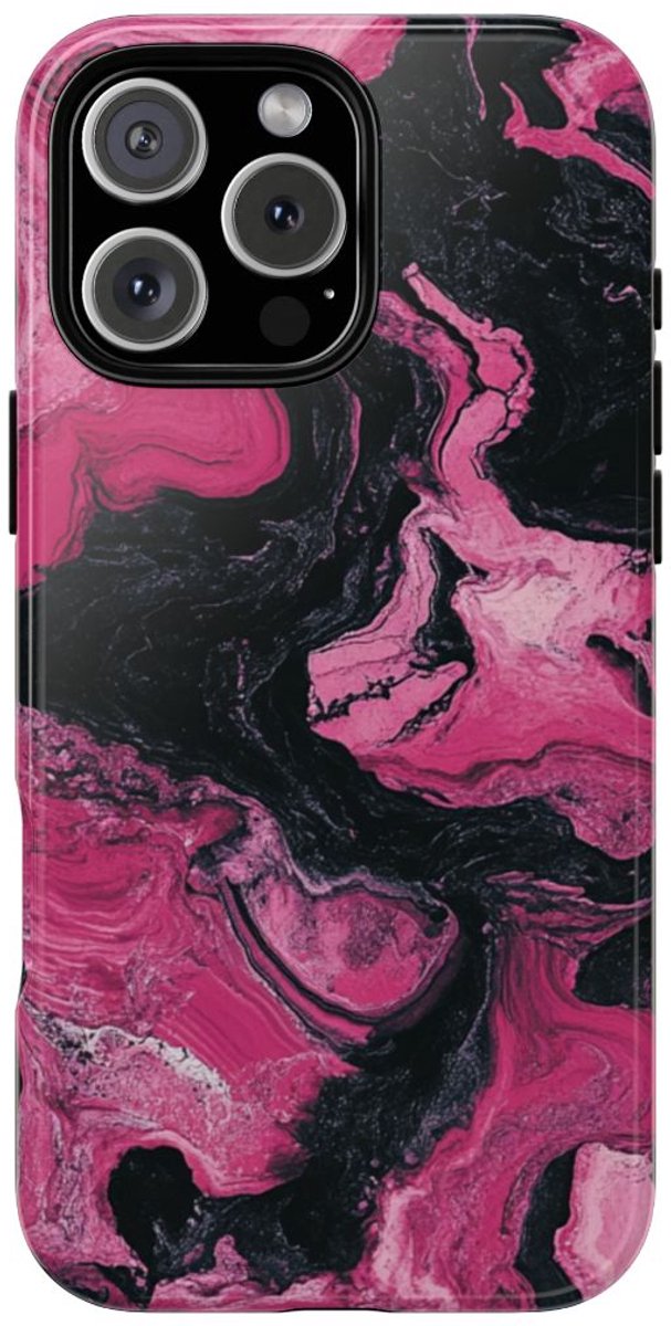 Roze en Zwarte Marmer Abstracte Textuur – Telefoonhoesje Geschikt voor iPhone 16 Pro Max