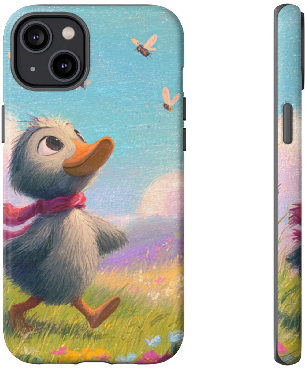 Vrolijk Eendje in Lenteweide – Telefoonhoesje Geschikt voor iPhone 14 Plus